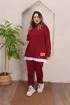 RENKTE GENİŞ KESİM BEYAZ DETAYLI BORDO TAKIM