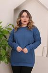 RENKTE GENİŞ KESİM ŞARDONLU DÜZ İNDİGO SWEAT