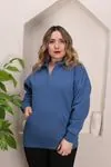 RENKTE GENİŞ KESİM ŞARDONLU PATLI YAKA İNDİGO SWEAT