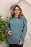 RENKTE GENİŞ KESİM ŞARDONLU DÜZ YEŞİL SWEAT