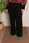 RENKTE DÜĞMELİ ÇIMALI BOL PAÇA SİYAH PANTOLON