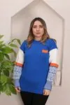 RENKTE STANDART KOLLARI DESENLİ SAKS MAVİ TRİKO KAZAK