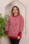 RENKTE STANDART LEOPAR DESENLİ KIRMIZI TRİKO KAZAK
