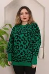RENKTE STANDART LEOPAR DESEN YEŞİL TRİKO KAZAK