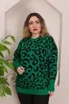 RENKTE STANDART LEOPAR DESEN YEŞİL TRİKO KAZAK