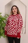 RENKTE STANDART LEOPAR DESEN KIRMIZI TRİKO KAZAK