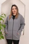RENKTE BATTAL ÜÇ İPLİK FERMUARLI GRİ CEKET