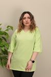 RENKTE YAN YIRTMAÇLI DUBLE KOL V YAKA YEŞİL TSHİRT