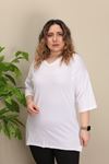 RENKTE YAN YIRTMAÇLI DUBLE KOL V YAKA BEYAZ TSHİRT