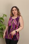 RENKTE KALIN ASKI YAKASI BÜZGÜLÜ DESENLİ BLUZ