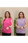 RENKTE KALIN ASKILI LİLA&FUŞYA İKİLİ BLUZ