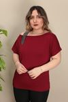 RENKTE OMUZ DEKOLTELİ VE TAŞ İŞLEMELİ TASARIM BORDO BLUZ