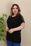 RENKTE KOLLARI DANTELLİ SİYAH BLUZ