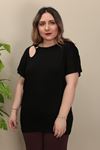 RENKTE TEK KOLU HALKA DETAY SİYAH BLUZ
