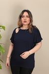 RENKTE TEK KOLU HALKA DETAY LACİVERT BLUZ