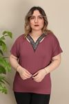 RENKTE V TAŞ İŞLEMELİ TASARIM GÜL KURUSU BLUZ