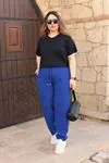 RENKTE BATTAL DOKUMA SAKS MAVİ PANTOLON