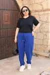 RENKTE BATTAL DOKUMA SAKS MAVİ PANTOLON