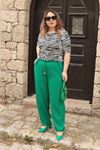 RENKTE BATTAL DOKUMA YEŞİL PANTOLON