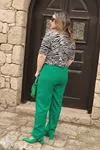 RENKTE BATTAL DOKUMA YEŞİL PANTOLON