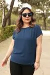RENKTE BÜZGÜLÜ LACİVERT BLUZ