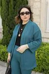RENKTE GENİŞ KESİM KOYU YEŞİL KİMONA TAKIM