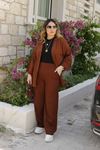 RENKTE GENİŞ KESİM KAHVERENGİ KİMONA TAKIM