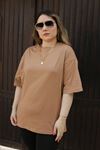 RENKTE GENİŞ KESİM DÜZ SÜTLÜ KAHVE BASİC TSHİRT