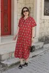 RENKTE KISA KOLLU HELEN DESENLİ ELBİSE