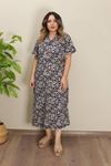 RENKTE KISA KOLLU HELEN DESENLİ ELBİSE
