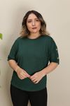RENKTE KOL DÜĞME PATLI KOYU YEŞİL BLUZ