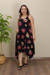 RENKTE ASİMETRİK HALKA DETAYLI DESENLİ ELBİSE