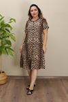 RENKTE KISA KOLLU LEOPAR DESEN ELBİSE