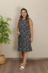 RENKTE ETEĞİ BÜZGÜLÜ KALIN ASKILI DESENLİ ELBİSE