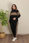 RENKTE ORTASI LEOPAR DESENLİ SİYAH EŞOFMAN TAKIMI