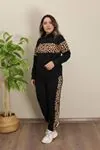 RENKTE ORTASI LEOPAR DESENLİ SİYAH EŞOFMAN TAKIMI
