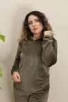 RENKTE GENİŞ KESİM ESNEK HAKİ YEŞİL KADİFE TAKIM