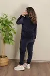 RENKTE GENİŞ KESİM ESNEK LACİVERT KADİFE TAKIM