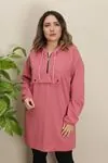 RENKTE FERMUARLI GENİŞ KESİM PUDRA PEMBE SWEAT & TUNİK