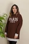 RENKTE ŞERTİLİ GENİŞ KESİM YAZILI KAHVERENGİ SWEAT & TUNİK