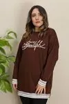RENKTE KOL VE ETEK UCU ŞERİTLİ GENİŞ KESİM KAHVERENGİ SWEAT & TUNİK