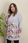 RENKTE GENİŞ KESİM GRİ OTANTİK DESEN SWEAT & TUNİK