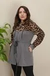RENKTE LEOPAR GARNİLİ GENİŞ KESİM ANTRASİT CEKET