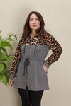 RENKTE LEOPAR GARNİLİ GENİŞ KESİM ANTRASİT CEKET
