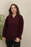 RENKTE GENİŞ KESİM V YAKA MÜRDÜM TRİKO BLUZ