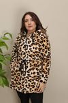 RENKTE BELİ İPLİ GENİŞ KESİM LEOPAR PELUŞ CEKET&MONT