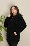 RENKTE BÜYÜK BEDEN KANGURU CEPLİ SİYAH PELUŞ CEKET