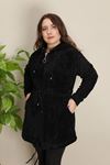 RENKTE BELİ İPLİ GENİŞ KESİM SİYAH PELUŞ CEKET