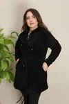 RENKTE BELİ İPLİ GENİŞ KESİM SİYAH PELUŞ CEKET