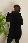 RENKTE BELİ İPLİ GENİŞ KESİM SİYAH PELUŞ CEKET